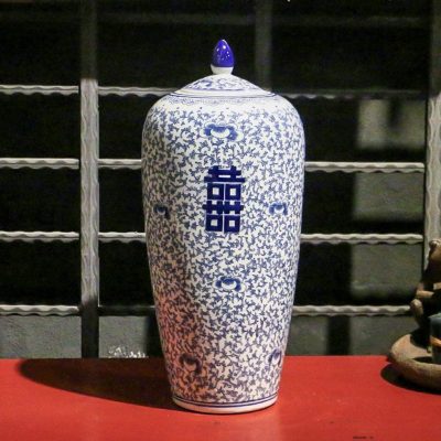 Jarrón Porcelana Azul y Blanca Jingdezhen
