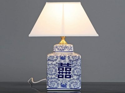 Lámpara de Jarrón Chino con Diseño Floral de Doble Hoja