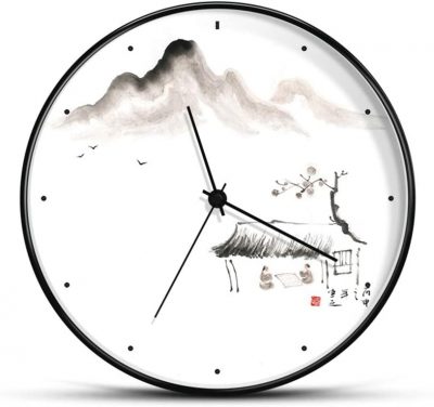 Reloj de Pared Digital con Pintura China Tradicional