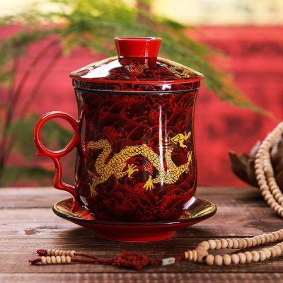 Taza de Té de Porcelana China Jingdezhen Rojo