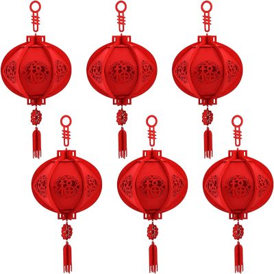 6 Piezas Linternas Rojas Chinas 3D con Carácter Fu para Año Nuevo Chino