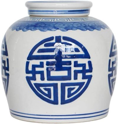 Jarrón Chino de Porcelana Azul y Blanco estilo Dinastía Ming