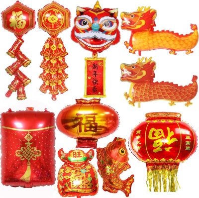 Globos de Año Nuevo Chino con Diseño Rojo y Dorado de Dragón